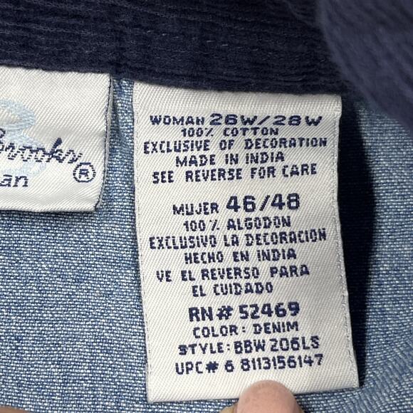 Vtg Bobbie Brooks Embroidered Fall Apples Blue Denim Shirt Women's Size 26W/28W - Picture 5 of 13